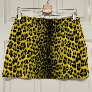 VINTAGE Moschino Jeans Velvet Neon Green Leopard Mini Skirt